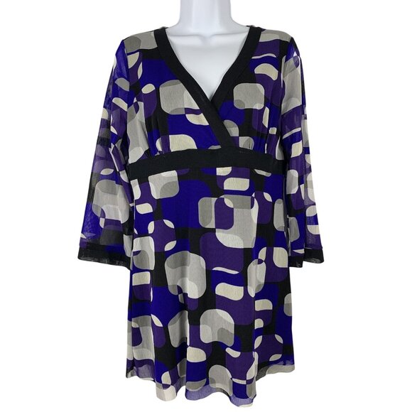 INC International Concepts Geometric Print V-Neck Tunic Mini Dress Size Large - Picture 1 of 7